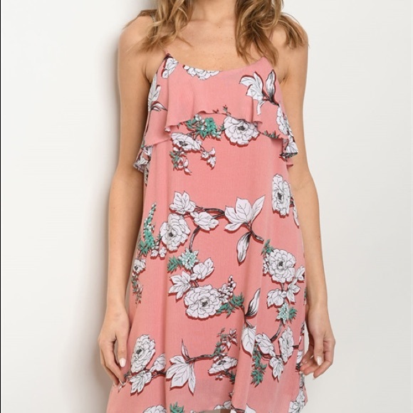 💕 Pink Floral V Neck Mini Dress - Picture 2 of 6